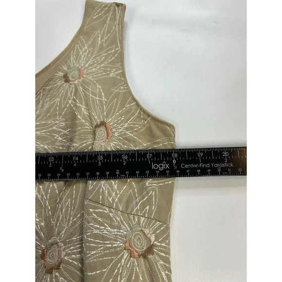 Basil & Maude Anthropologie Dress Womens Medium Embroidered Floral Tan Mini Boho - Picture 8 of 8